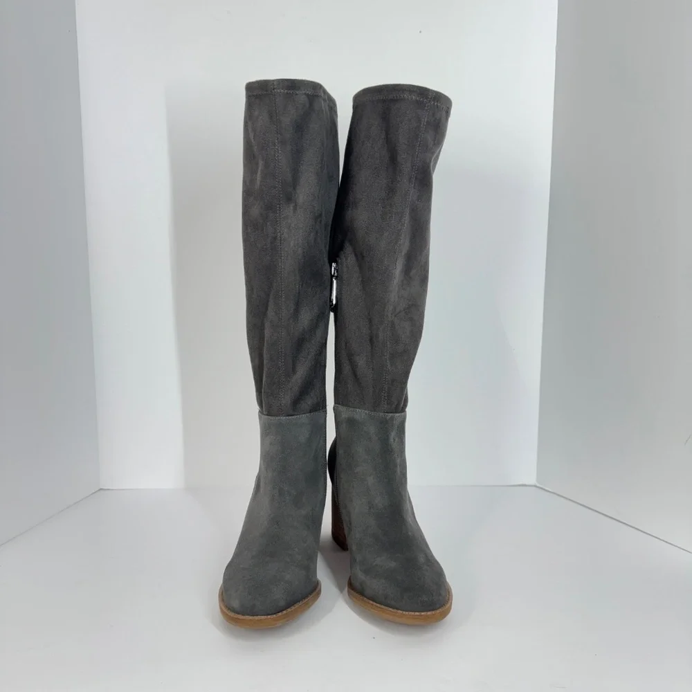 Blondo Gray Women Waterproof Suede Knee High Boots Block Heel Size 6.5M Casual